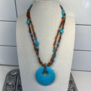 Vintage Turquoise Two Strand Pendant Necklace